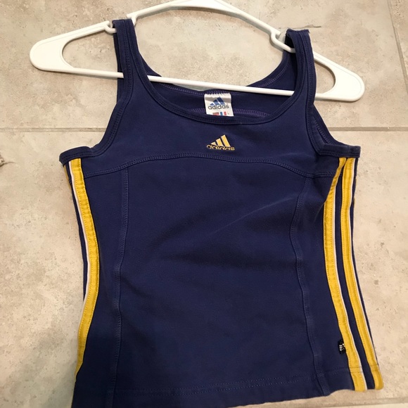 blue and yellow adidas shirt